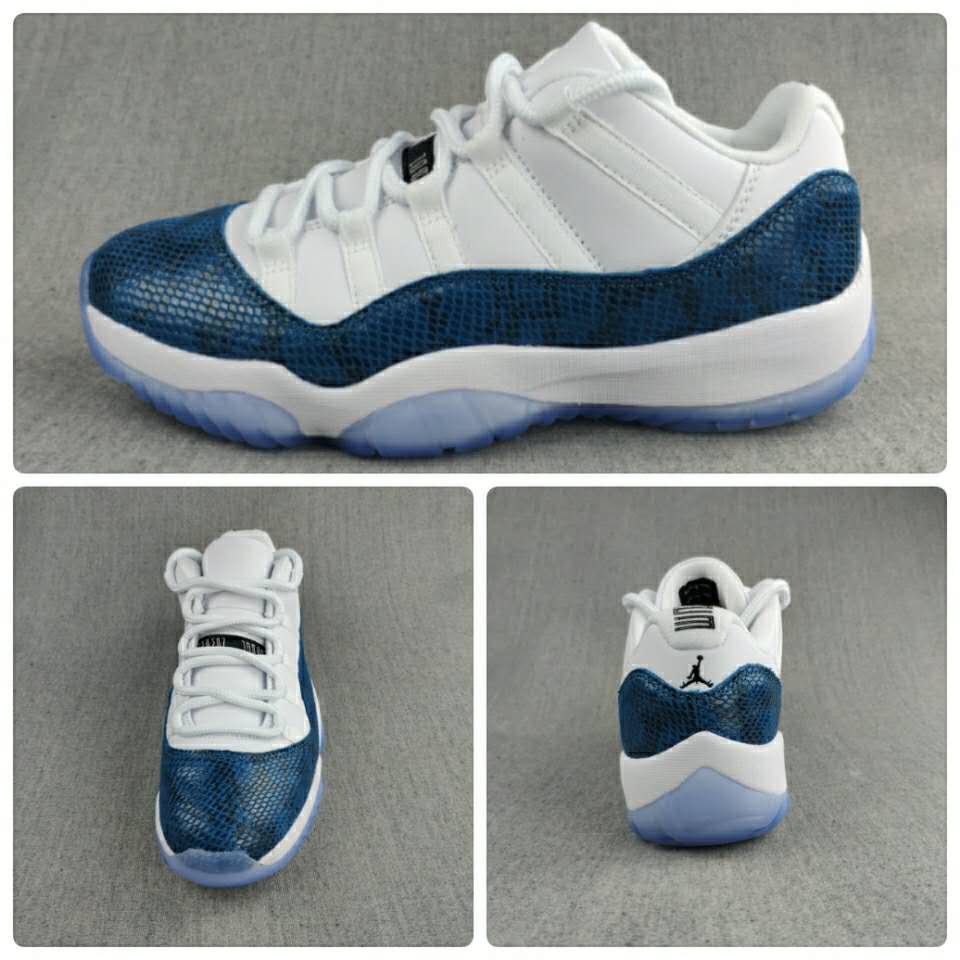 Men Jordan 11 Low SnakeSkin White Blue Shoes